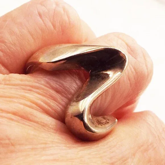 1980S MEXICO STERLING WAVY MOBIUS UP & DOWN ROLLERCOASTER HEAVY SZ. 9.5 RING 18 - Picture 4 of 4